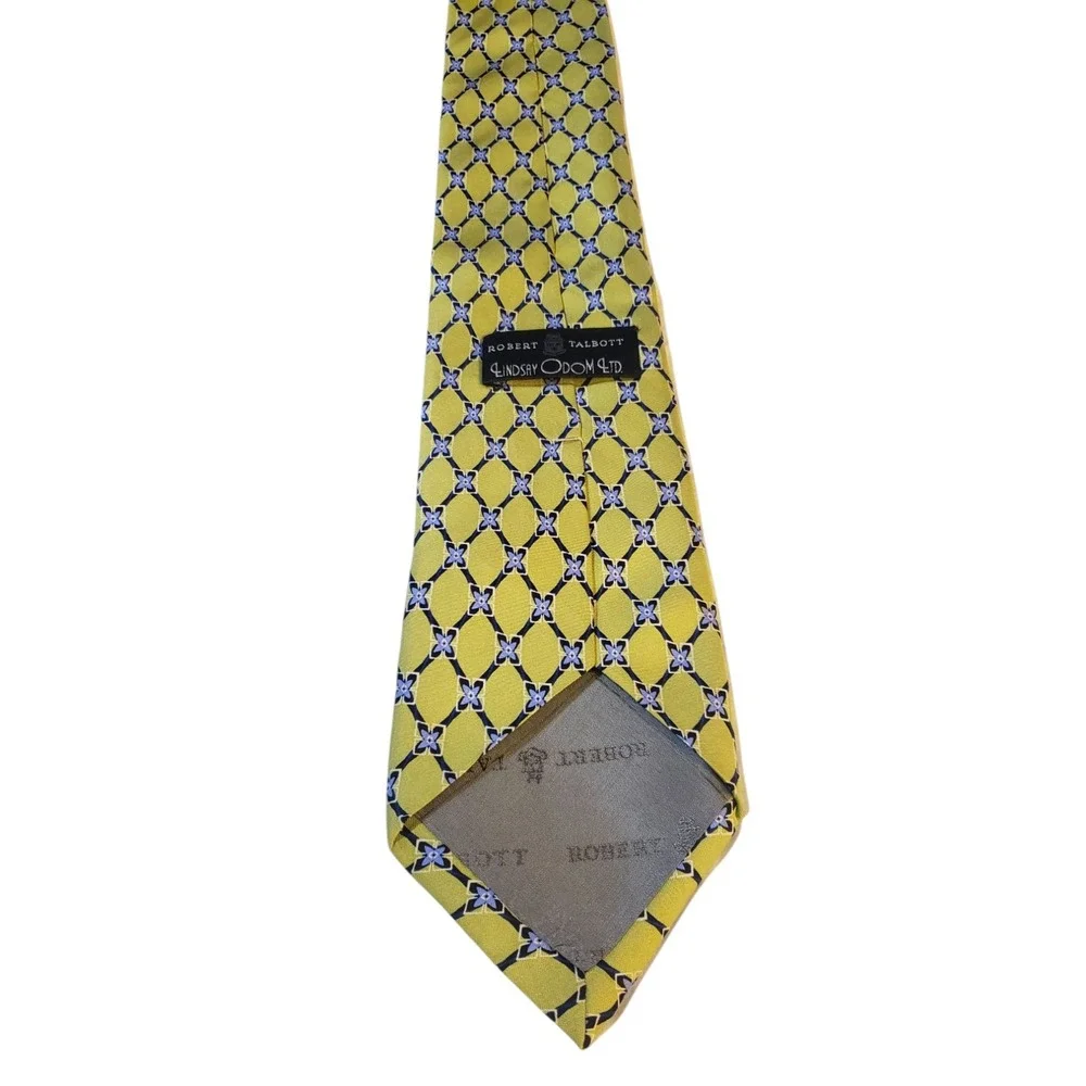 Robert Talbott for Lindsay Odom Ltd‎ Tie Necktie Designer Chartreuse Blue Floral